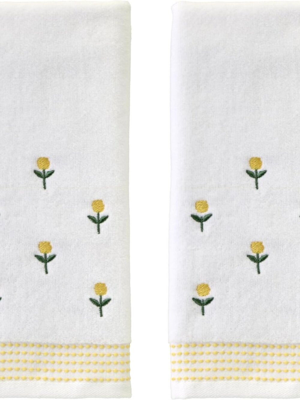 Staggered Blossoms Hand Towel Set-2pc, 100% Cotton, White